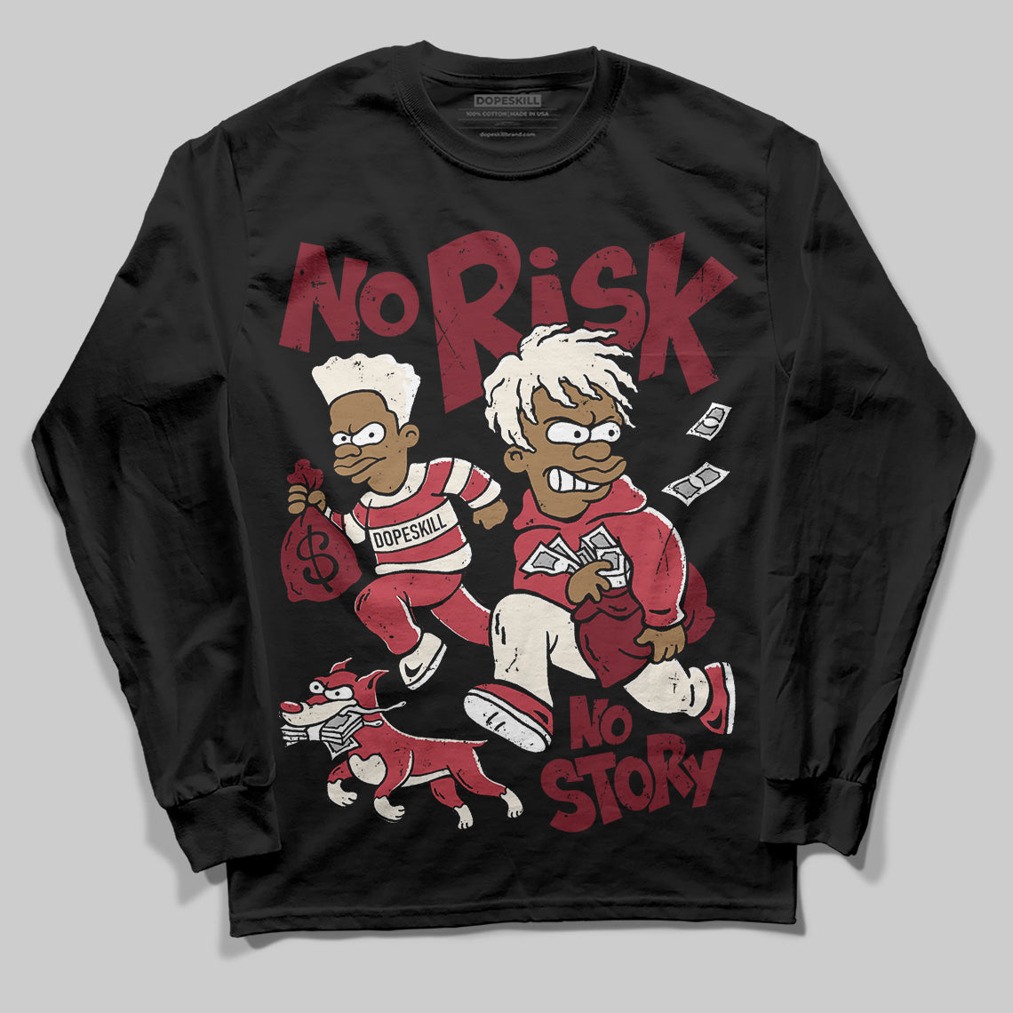 Jordan 4 “Sierra Red" DopeSkill Long Sleeve T-Shirt No Risk No Story Graphic Streetwear - Black