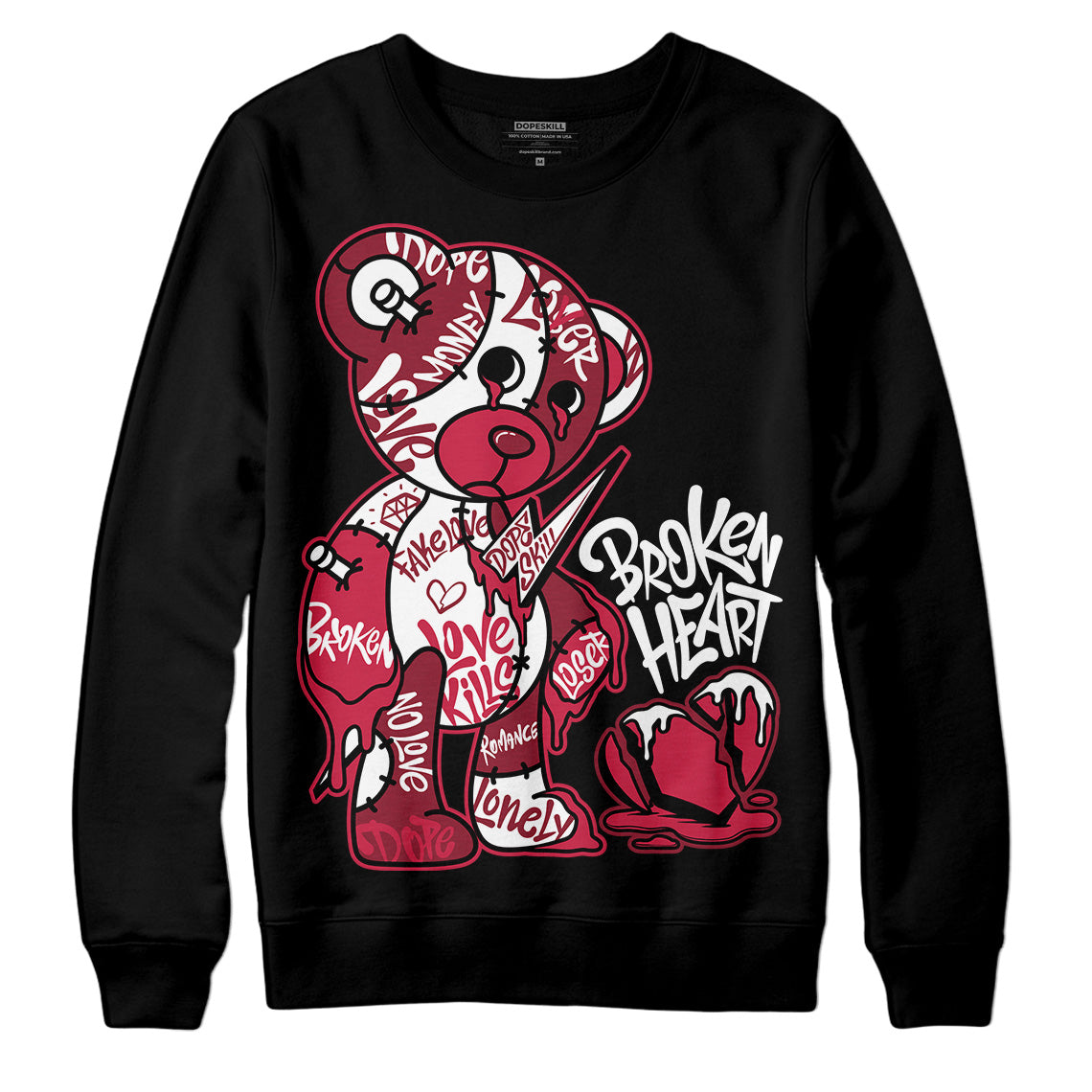 Jordan 1 Retro High '85 OG Metallic Burgundy DopeSkill Sweatshirt Broken Heart Graphic Streetwear - Black