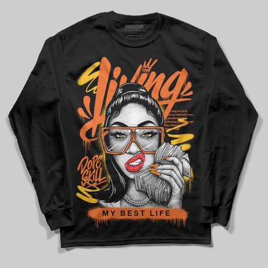 Orange, Black and White Sneakers DopeSkill Long Sleeve T-Shirt Living My Best Life Graphic Streetwear - Black