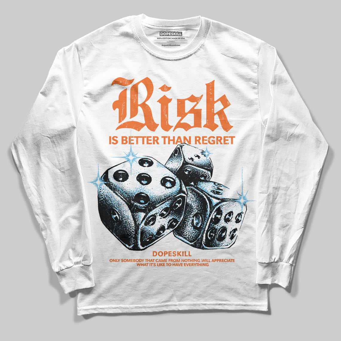 Orange Sneakers DopeSkill Long Sleeve T-Shirt Risk Is Better Than Regret Graphic Streetwear - White