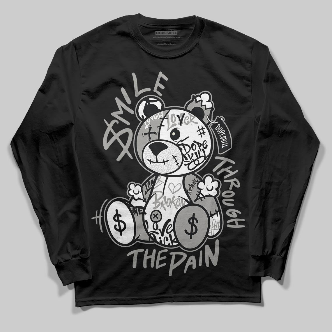 Jordan 3 Retro Pure Money DopeSkill Long Sleeve T-Shirt Smile Through The Pain Graphic Streetwear - Black