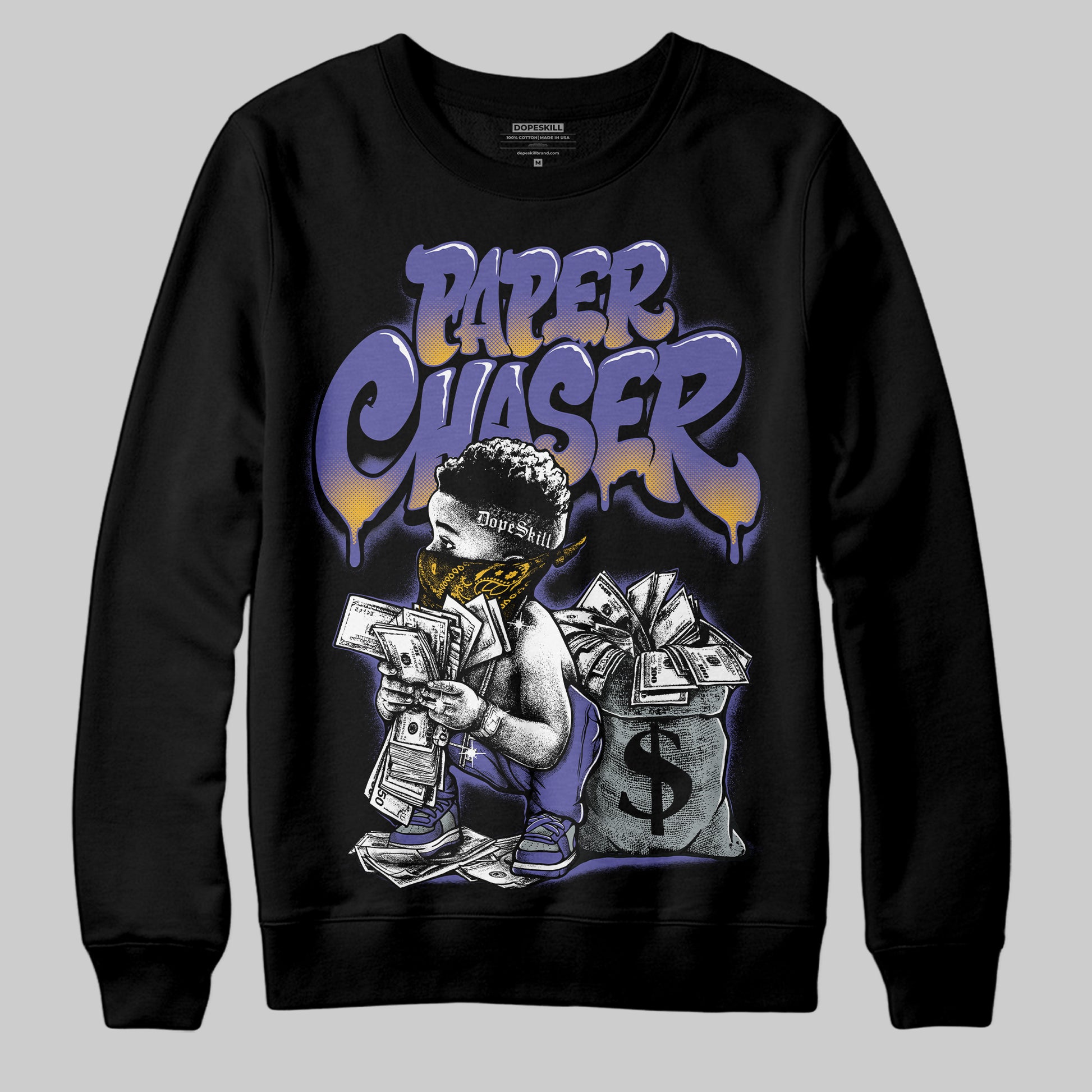 Jordan 4 Retro Lakers DopeSkill Sweatshirt Paper Chaser Boy Graphic Streetwear - black
