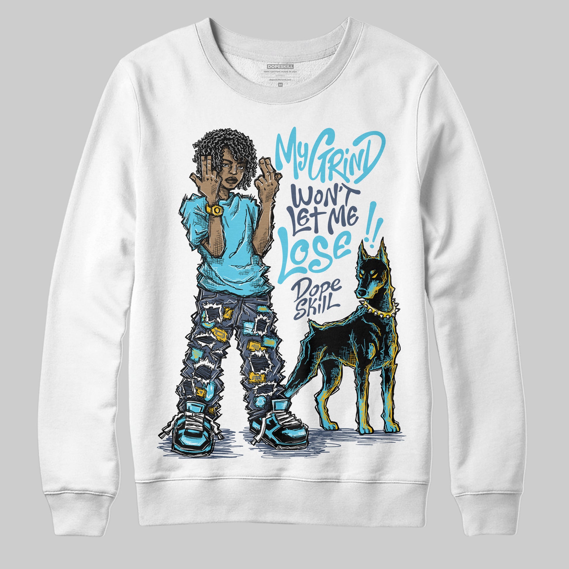 Jordan 11 Retro Gamma Blue (2025) DopeSkill Sweatshirt My Grind Won't Let Me Lose Graphic Streetwear - White