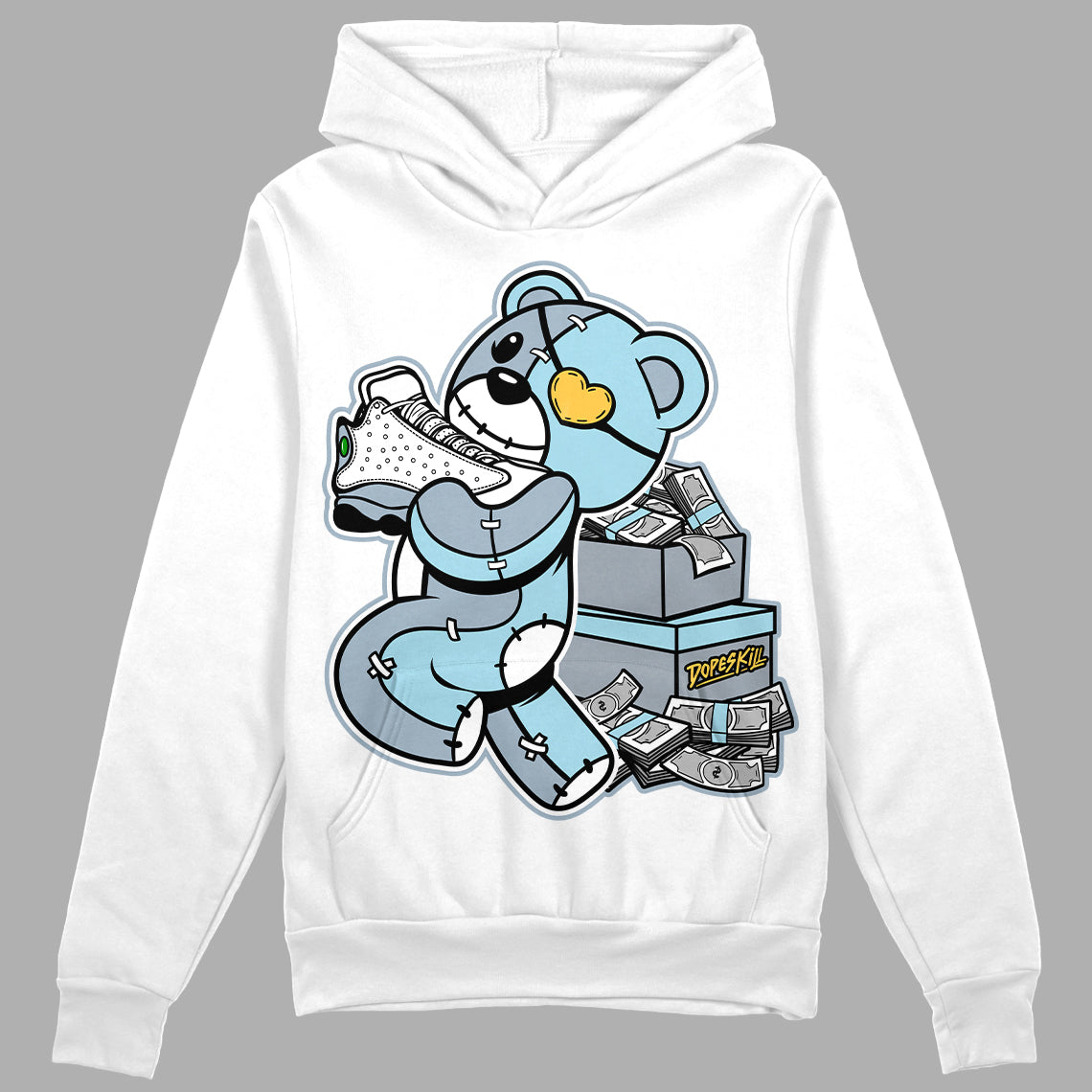 Jordan 13 “Blue Grey” DopeSkill Hoodie Sweatshirt Bear Steals Sneaker Graphic Streetwear - White 