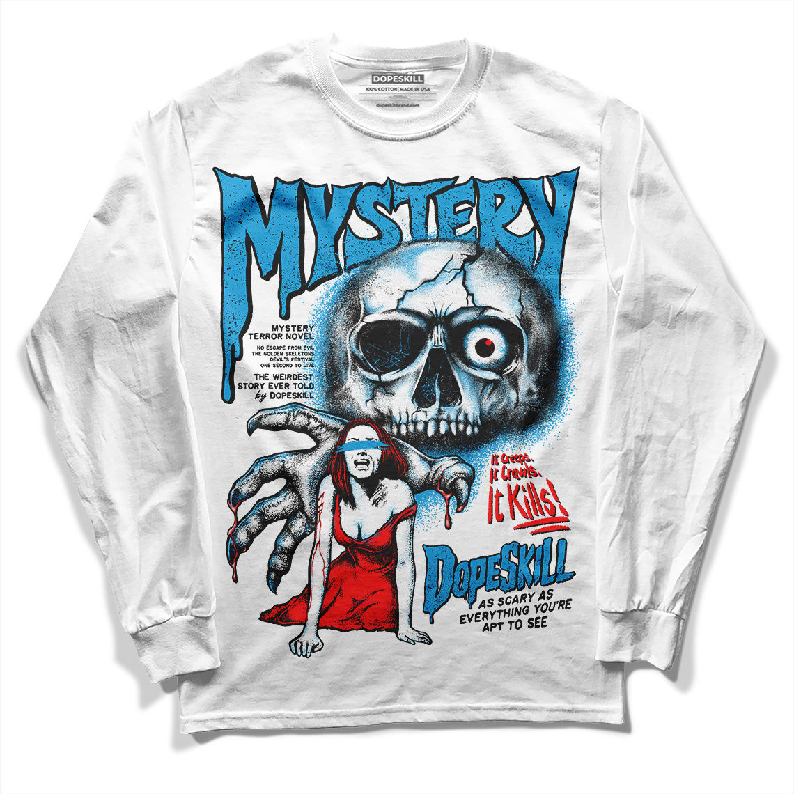 Jordan 4 Retro Military Blue DopeSkill Long Sleeve T-Shirt Mystery Ghostly Grasp Graphic Streetwear - White