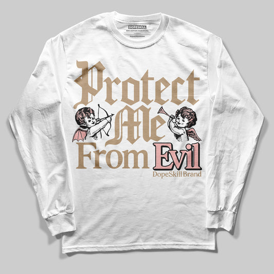 Nike Air Force 1 Low Canvas “Linen” DopeSkill Long Sleeve T-Shirt Protect Me From Evil Graphic Streetwear - White