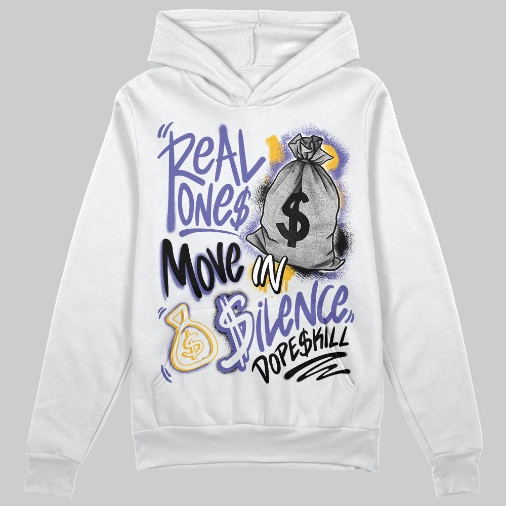 Jordan 4 Retro Lakers DopeSkill Hoodie Sweatshirt Real Ones Move In Silence Graphic Streetwear - White