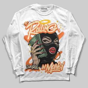 Orange, Black and White Sneakers DopeSkill Long Sleeve T-Shirt Rolling in Money Graphic Streetwear - White