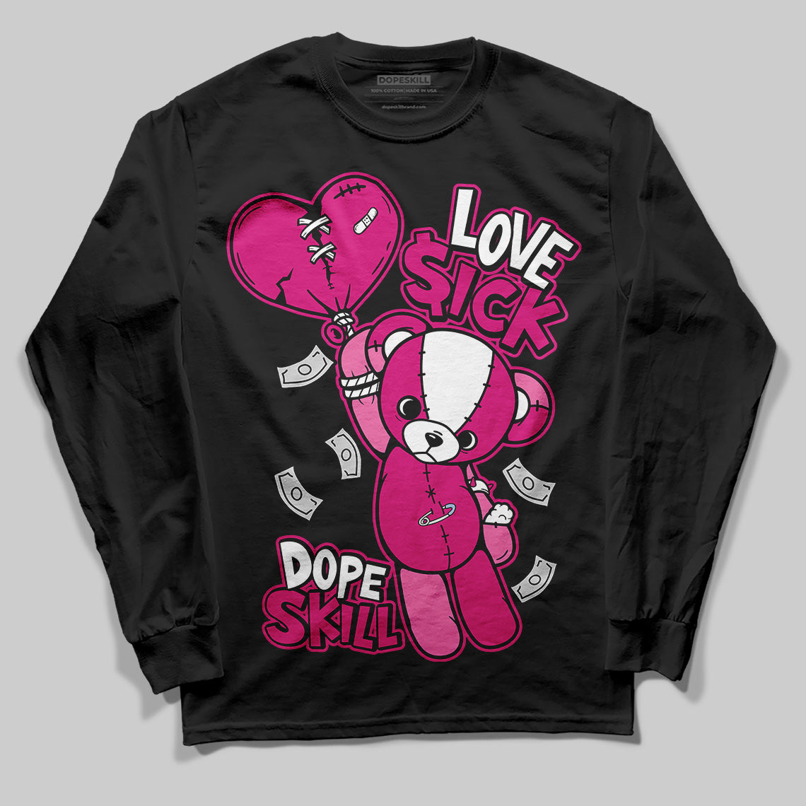 Rick Owens Pink Leather Low Sneakers DopeSkill Long Sleeve T-Shirt Love Sick  Graphic Streetwear - Black