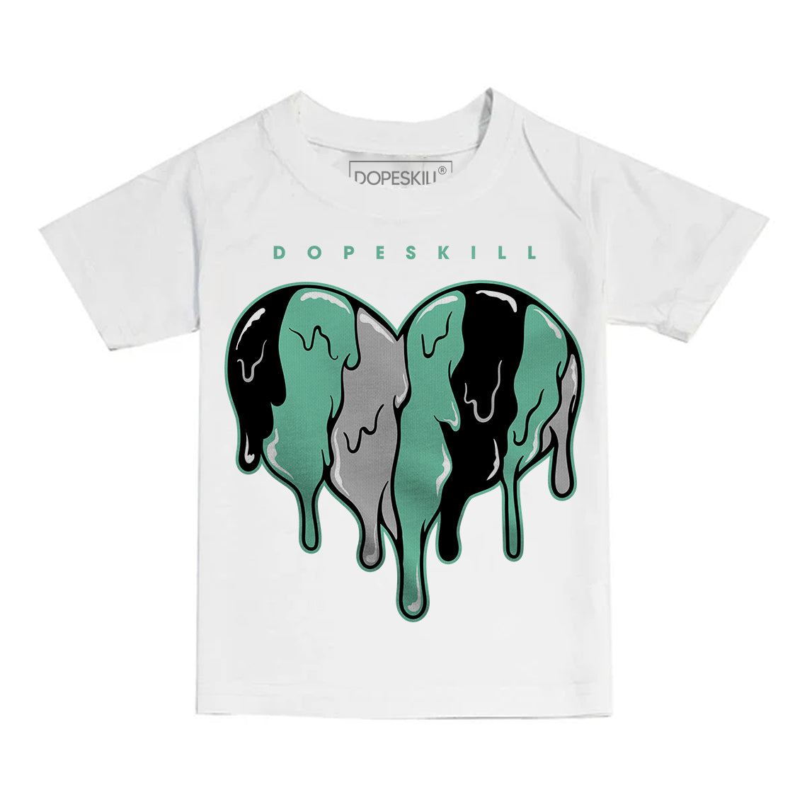 Jordan 1 High OG Green Glow DopeSkill Toddler Kids T-shirt Slime Drip Heart Graphic Streetwear - White