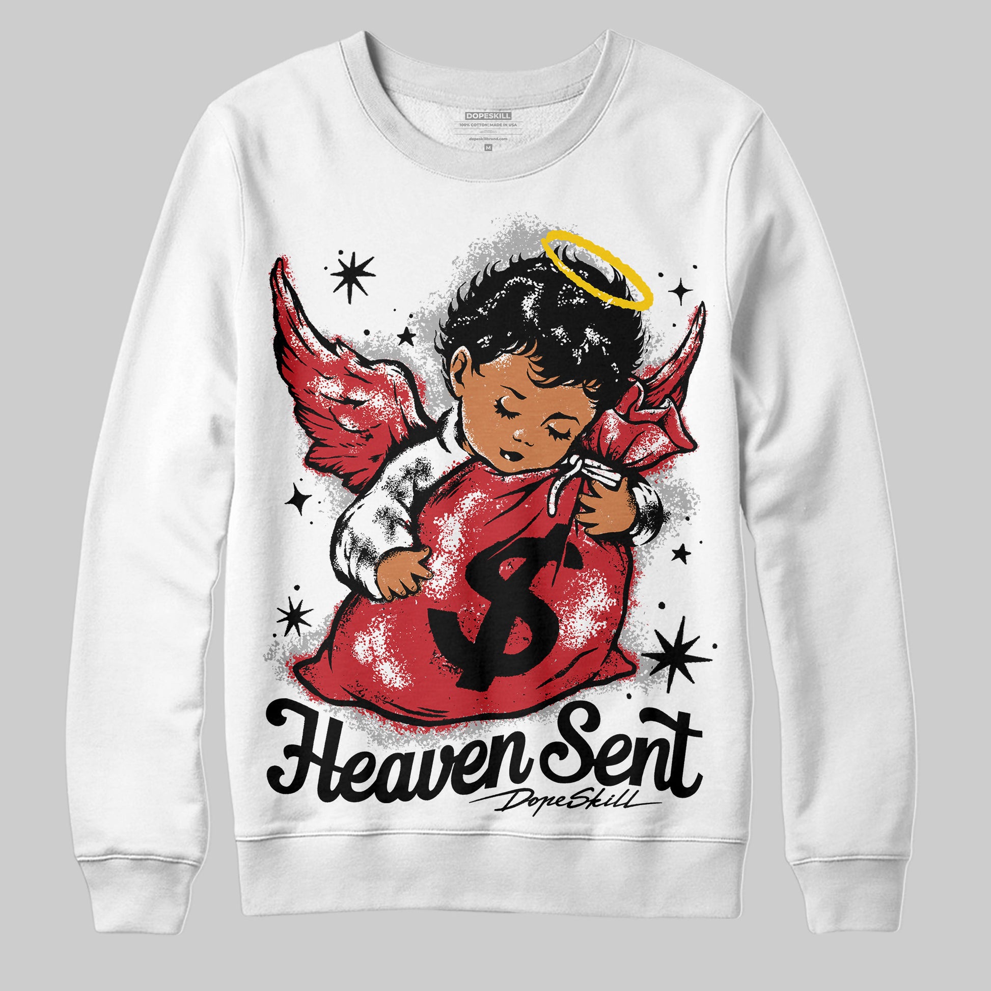 Jordan 11 Retro Low Bred (2025) DopeSkill Sweatshirt Heaven Sent Graphic Streetwear - White 