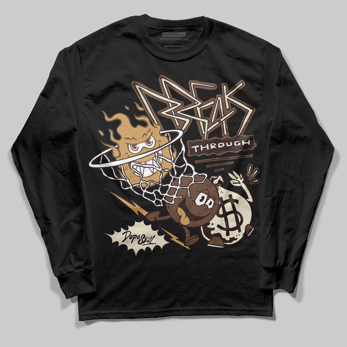 Jordan 5 “Earth/Metallic Gold” DopeSkill Long Sleeve T-Shirt Break Through Graphic Streetwear- Black