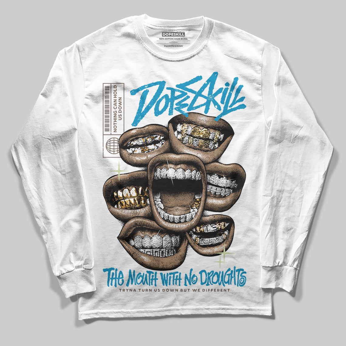 Jordan 3 GS “We Outside” DopeSkill Long Sleeve T-Shirt The Mouth With No Droughts Graphic Streetwear - White