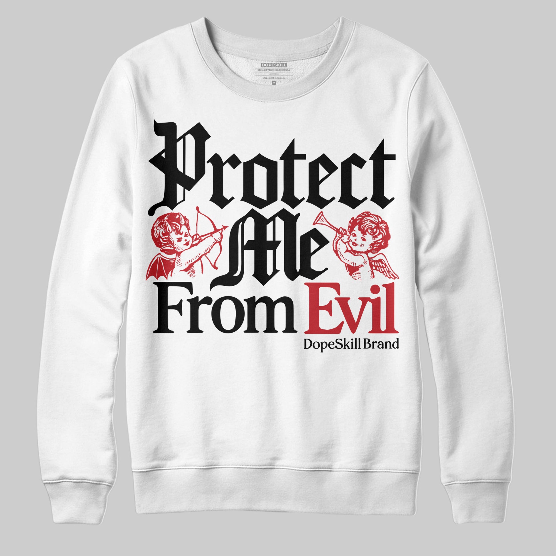 Jordan 11 Retro Low Bred (2025) DopeSkill Sweatshirt Protect Me From Evil Graphic Streetwear - White