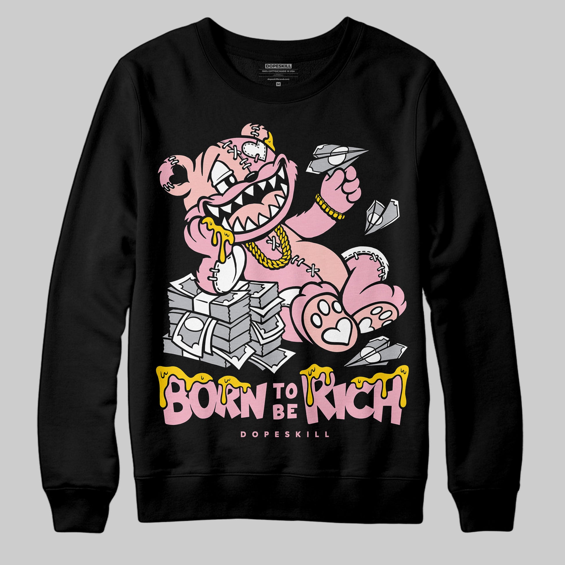 AMIRI White & Pink Stars Court Sneakers DopeSkill Sweatshirt Born To Be Rich Graphic Streetwear - Black