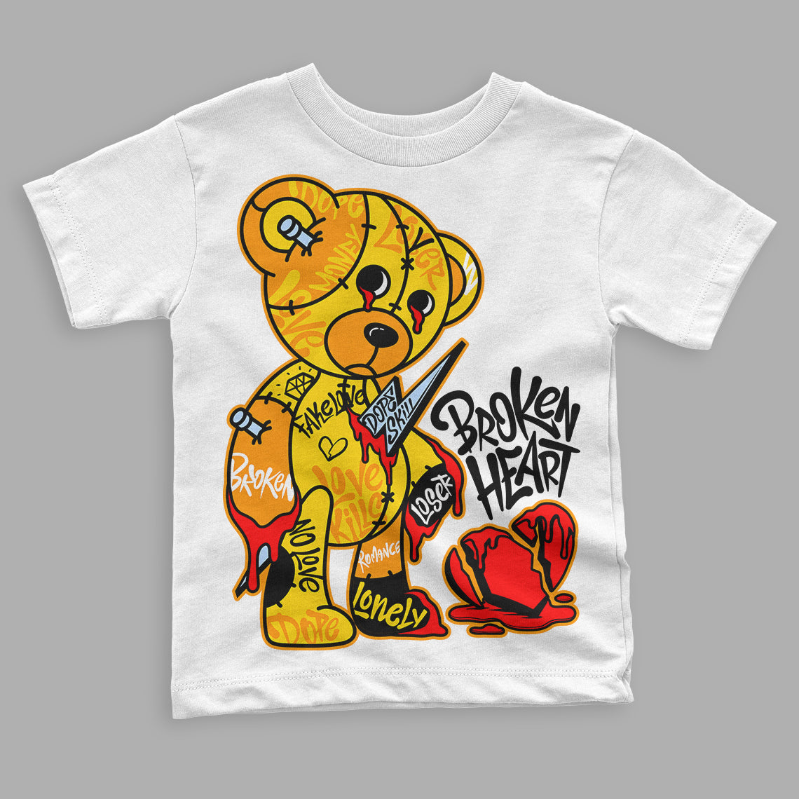 Jordan 6 “Yellow Ochre” DopeSkill Toddler Kids T-shirt Broken Heart Graphic Streetwear - White