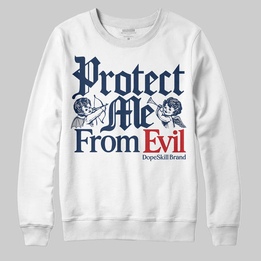 Jordan 4 SB “Summit White/Navy” DopeSkill Sweatshirt Protect Me From Evil Graphic Streetwear - White