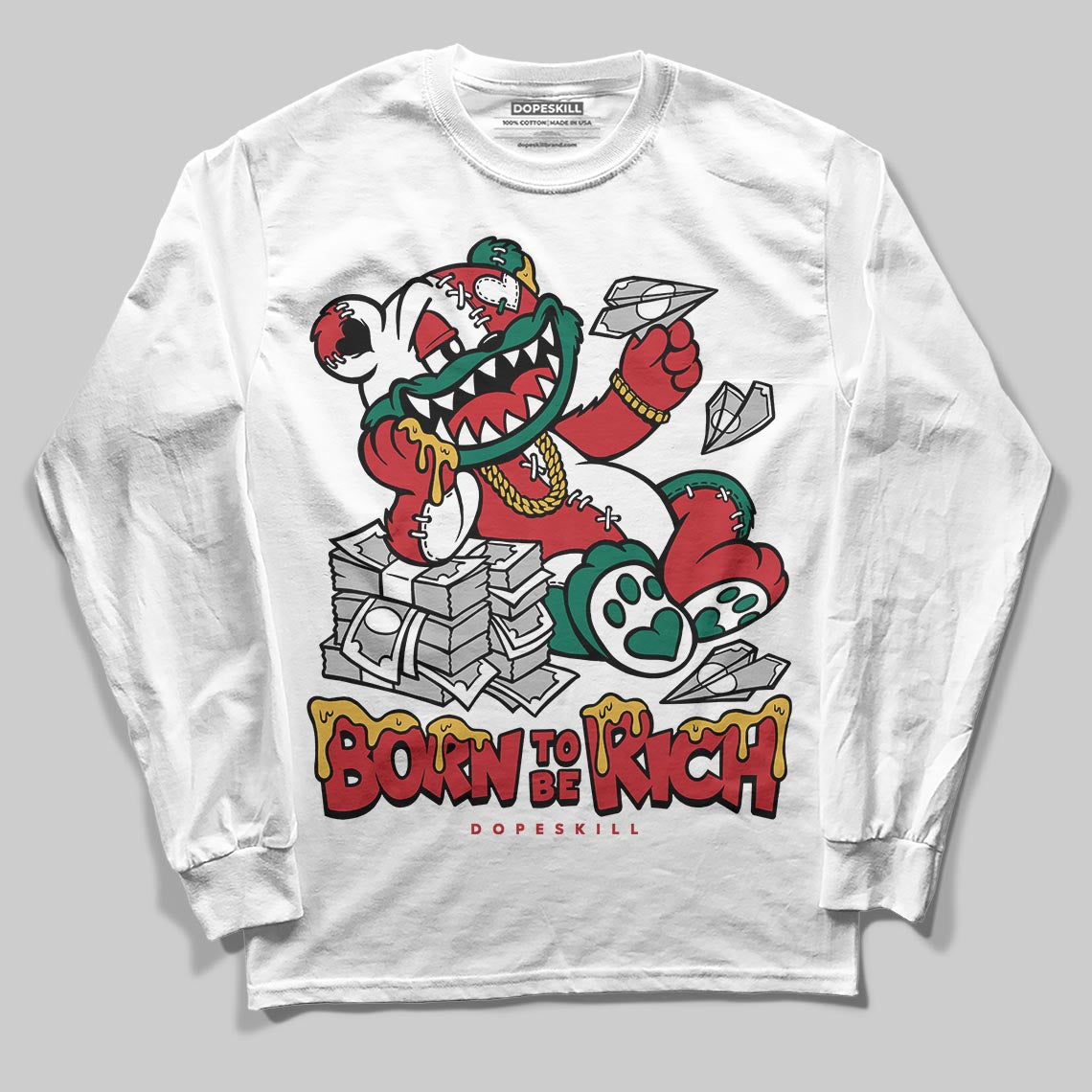 Jordan 3 Mexico 'El Vuelo' DopeSkill Long Sleeve T-Shirt Born To Be Rich Graphic Streetwear - White