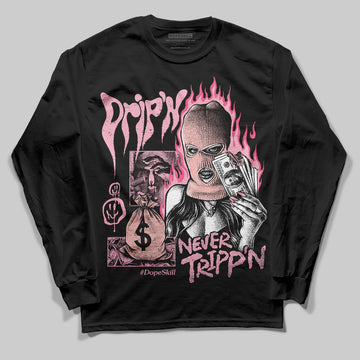 AMIRI White & Pink Stars Court Sneakers DopeSkill Long Sleeve T-Shirt Drip'n Never Tripp'n Graphic Streetwear - Black