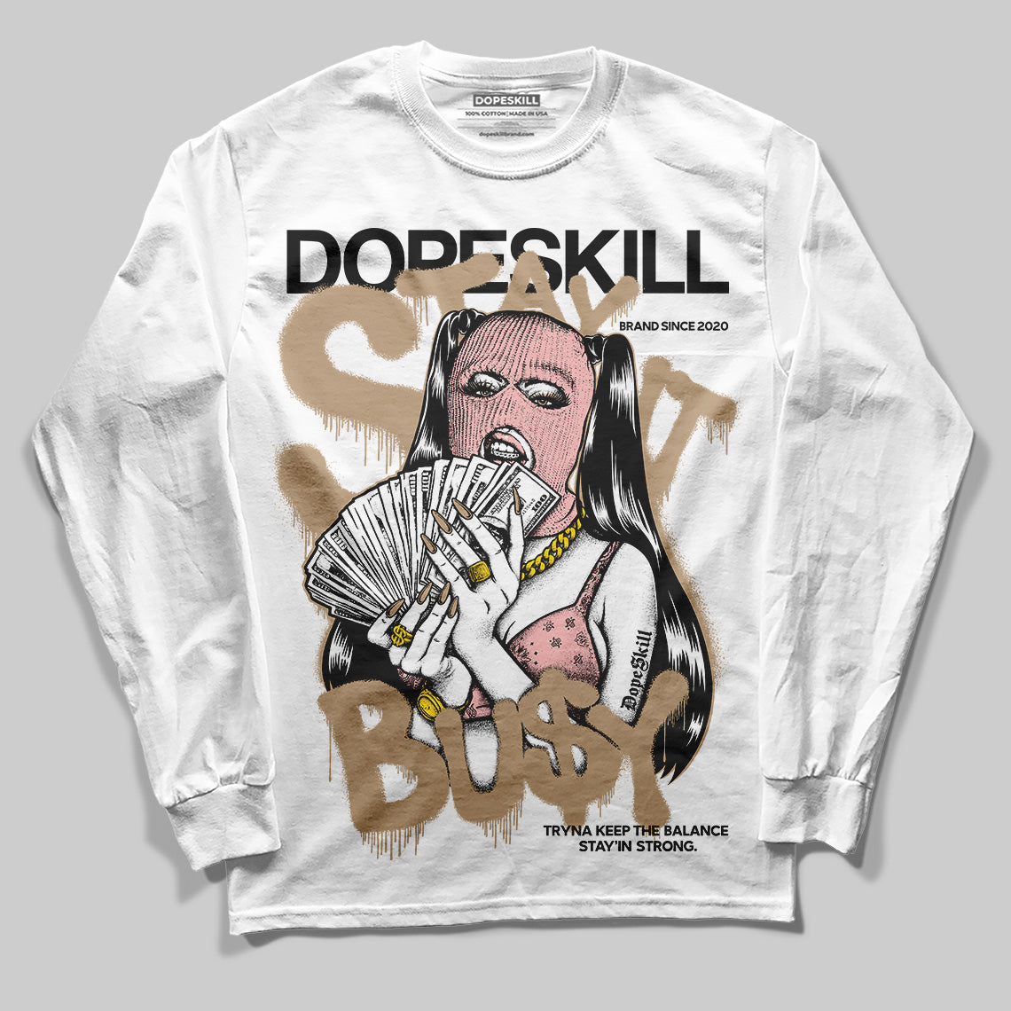 Nike Air Force 1 Low Canvas “Linen” DopeSkill Long Sleeve T-Shirt Stay It Busy Graphic Streetwear - White