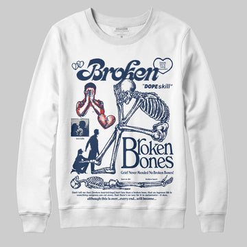 Jordan 4 SB “Summit White/Navy” DopeSkill Sweatshirt Broken Bones Graphic Streetwear - White