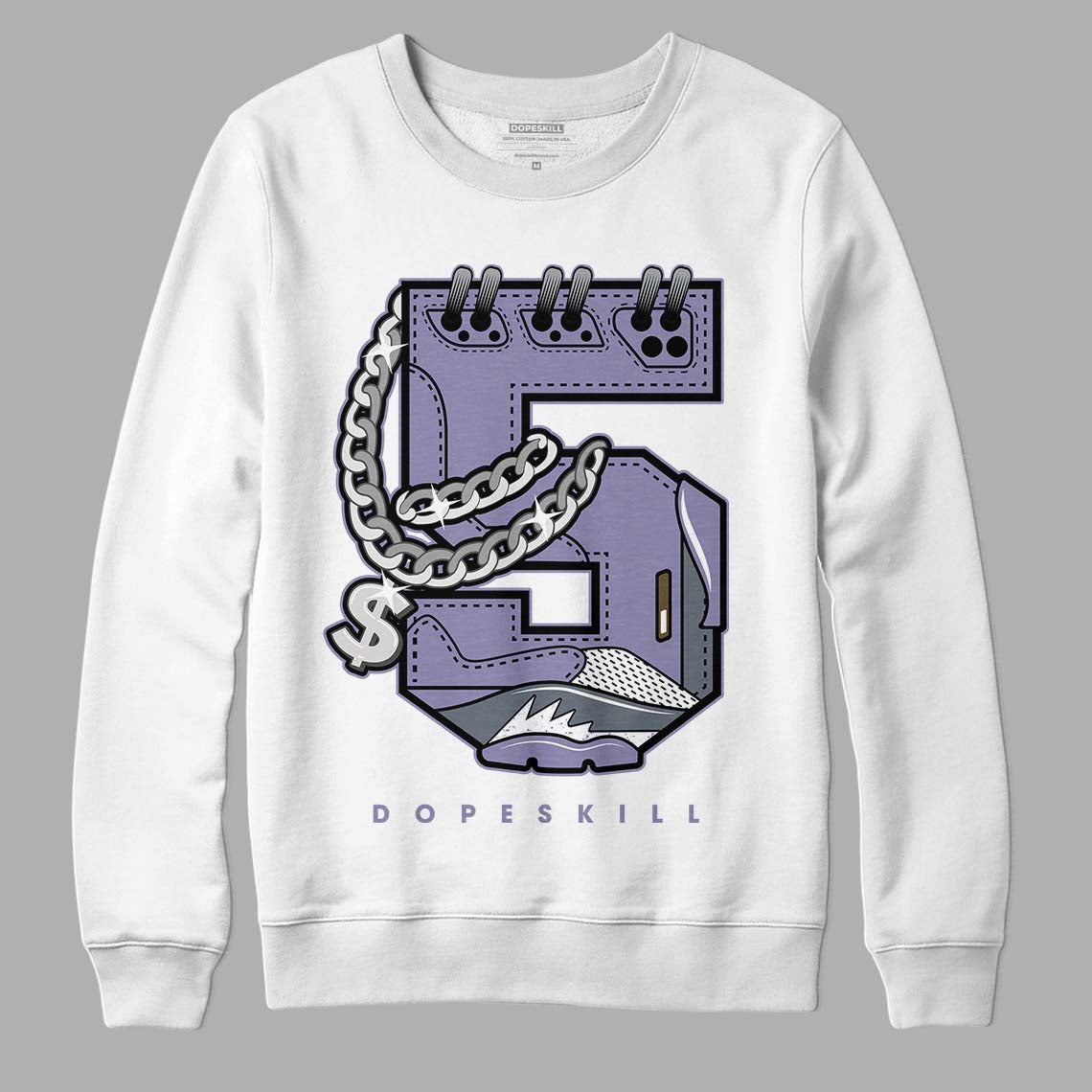 Jordan 5 Retro Low Indigo Haze DopeSkill Sweatshirt No.5 Graphic Streetwear - White