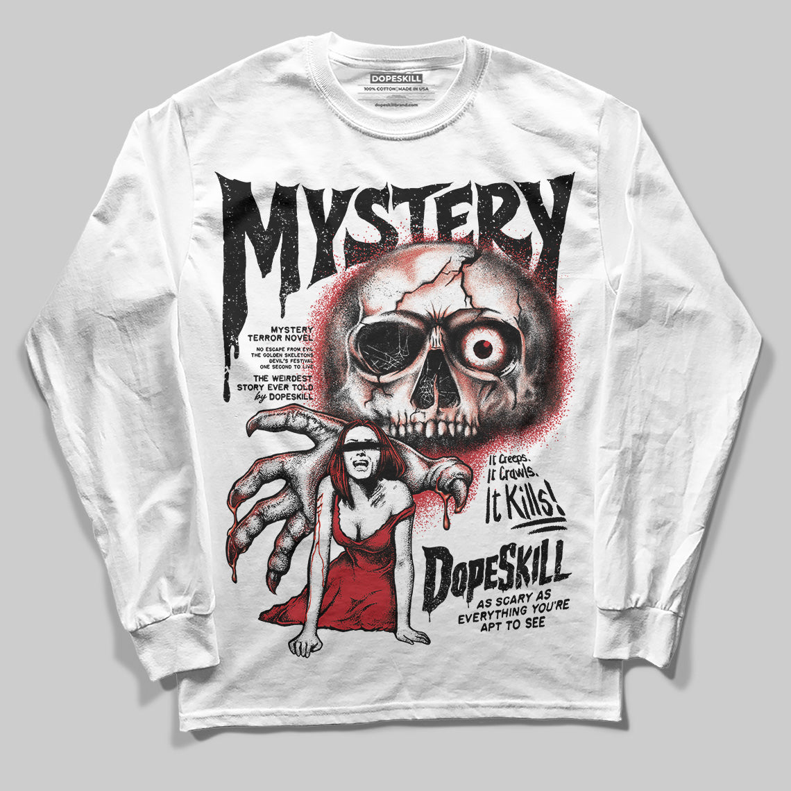 Jordan 11 Retro Low Bred (2025) DopeSkill Long Sleeve T-Shirt Mystery Ghostly Grasp Graphic Streetwear - White