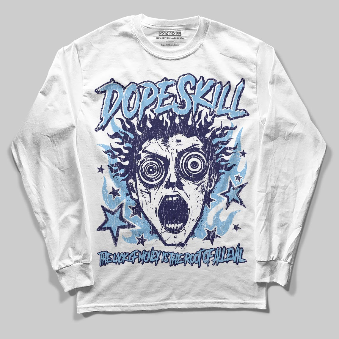 University Blue Sneakers DopeSkill Long Sleeve T-Shirt Root of Evil Graphic Streetwear - White