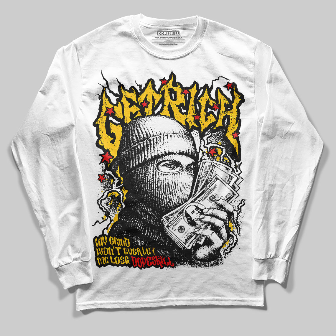 Yellow Sneakers DopeSkill Long Sleeve T-Shirt New Get Rich Graphic Streetwear - White