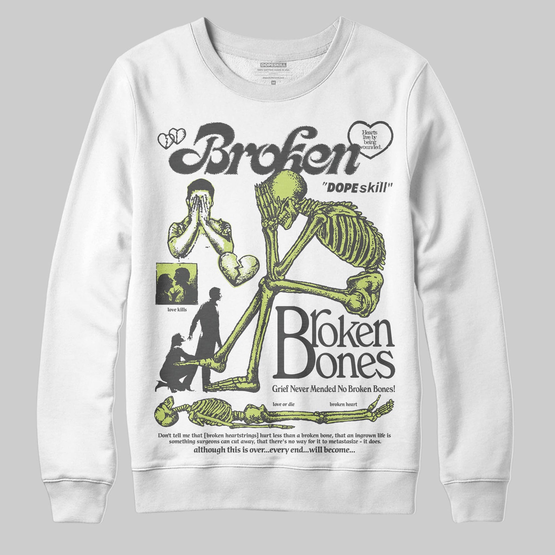 Jordan 4 GS “Light Lemon Twist” DopeSkill Sweatshirt Broken Bones Graphic Streetwear - White 