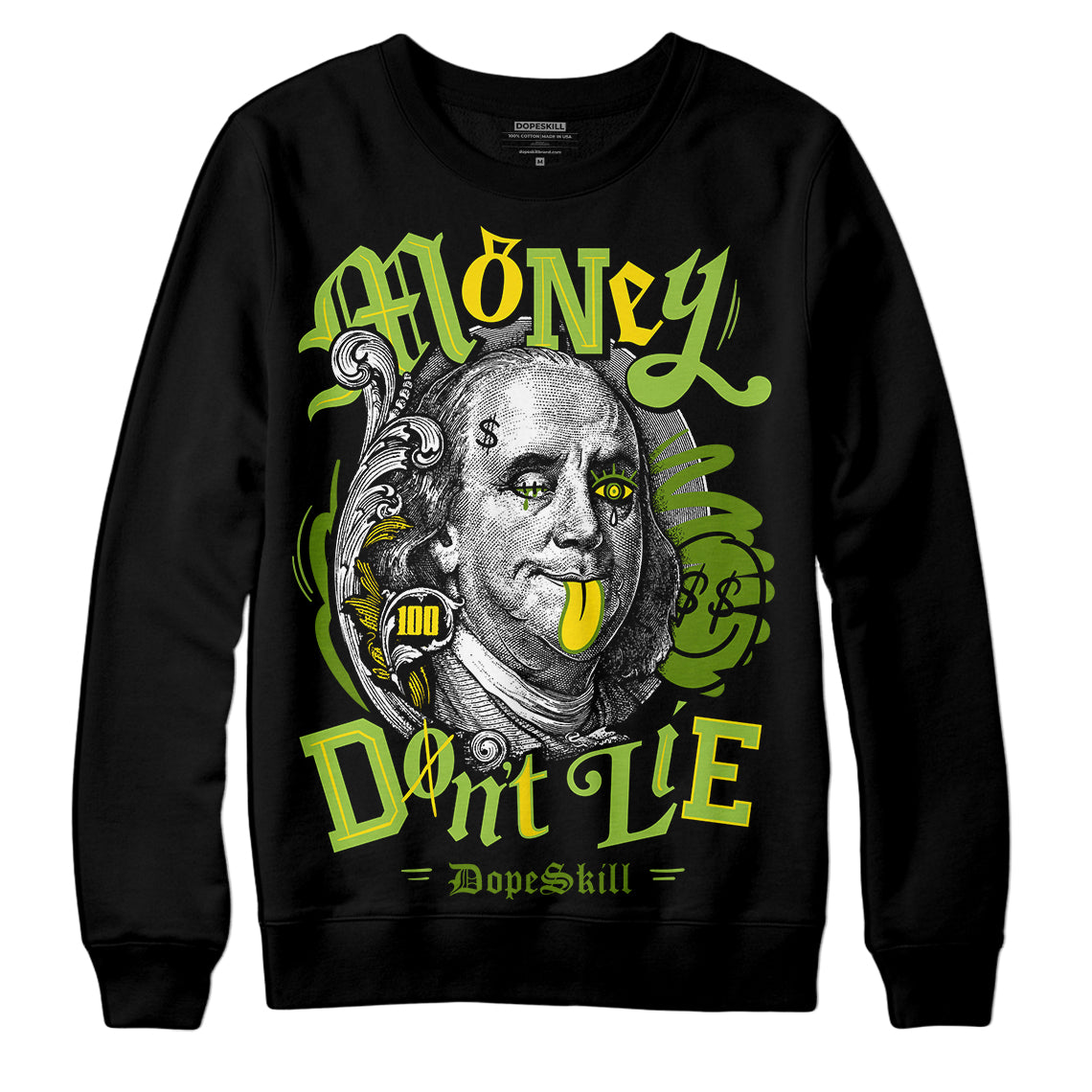 Dunk Low 'Chlorophyll' DopeSkill Sweatshirt Money Don't Lie Graphic Streetwear - Black