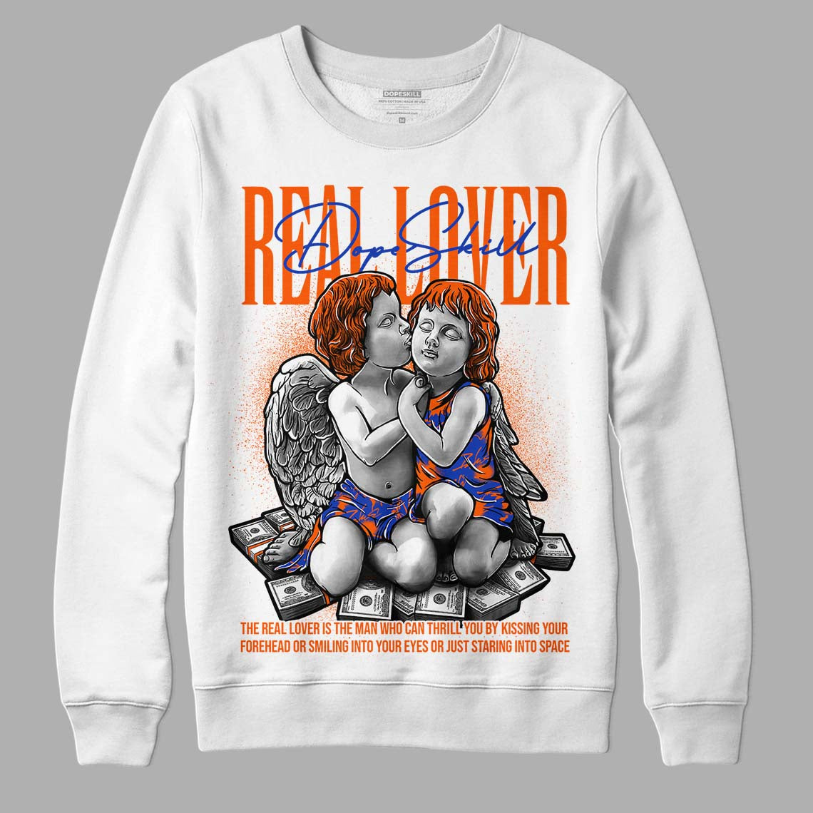 Dunk Low Futura Orange Blaze DopeSkill Sweatshirt Real Lover Graphic Streetwear - White