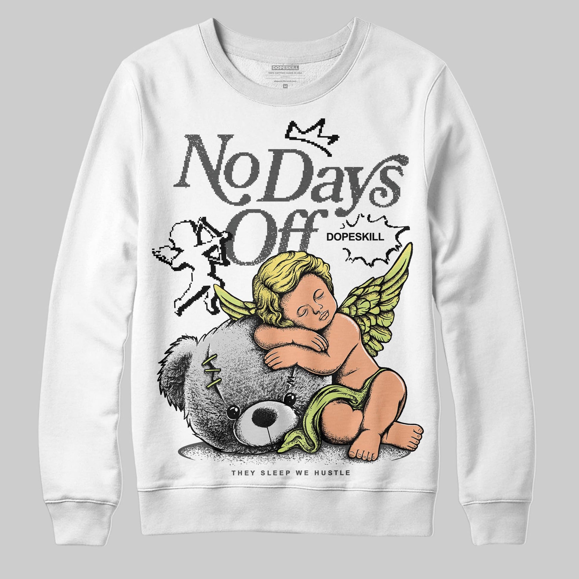 Jordan 4 GS “Light Lemon Twist” DopeSkill Sweatshirt New No Days Off Graphic Streetwear - White