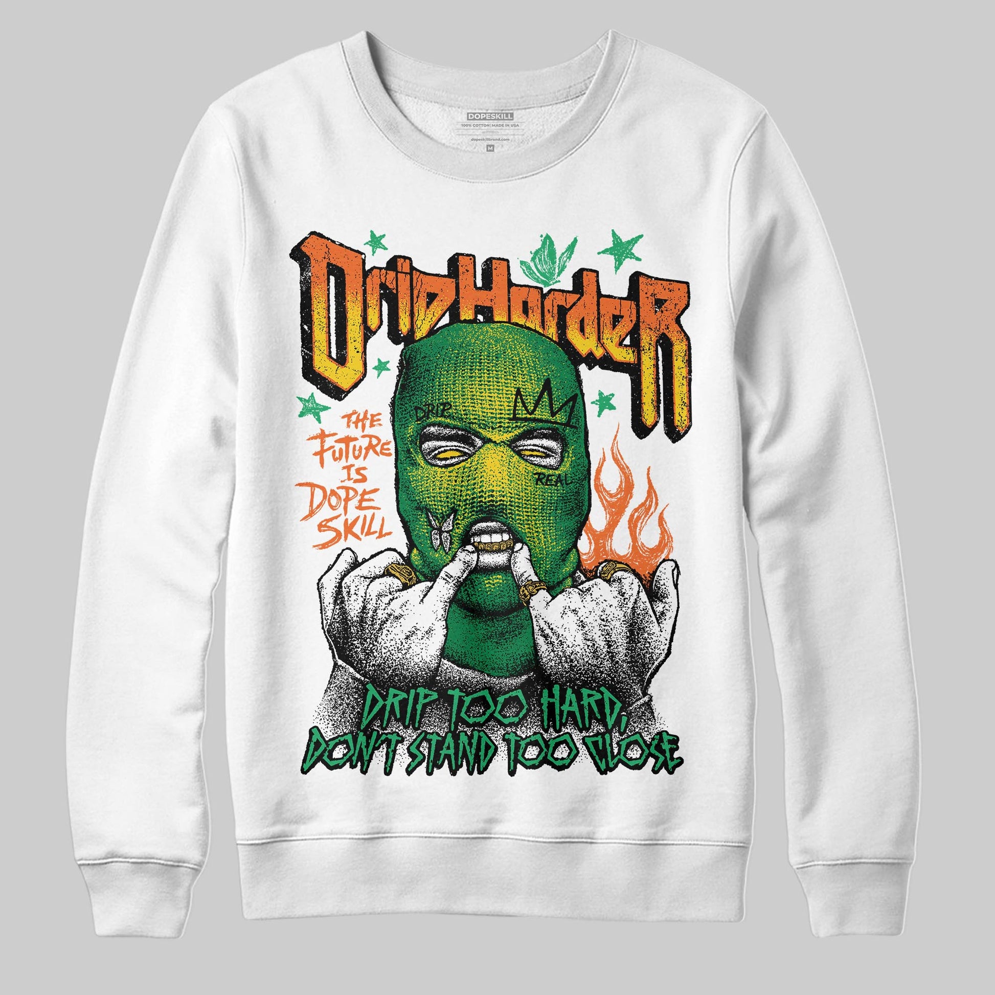 Green Sneakers DopeSkill Sweatshirt Drip Harder Graphic Streetwear - White 