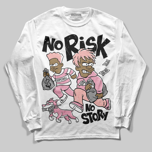 AMIRI White & Pink Stars Court Sneakers DopeSkill Long Sleeve T-Shirt No Risk No Story Graphic Streetwear - White