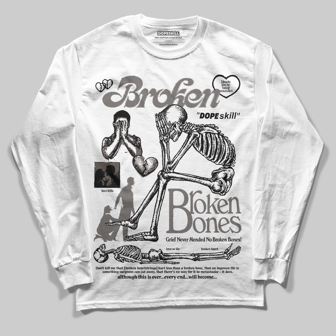 Jordan 4 Retro Cave Stone DopeSkill Long Sleeve T-Shirt Broken Bones Graphic Streetwear - White