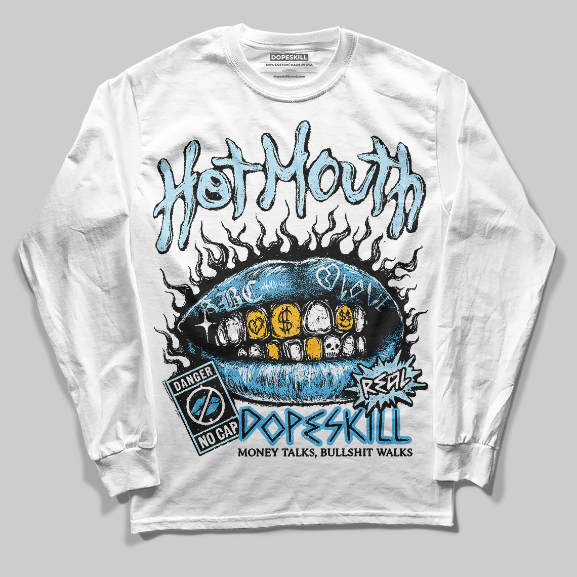 Jordan 11 Retro Legend Blue DopeSkill Long Sleeve T-Shirt Hot Mouth Graphic Streetwear - White