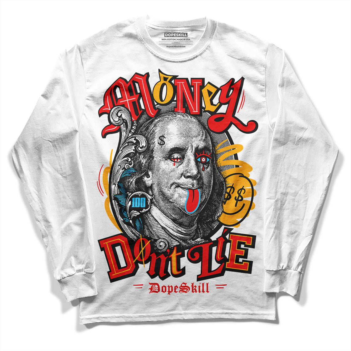 Red Sneakers DopeSkill Long Sleeve T-Shirt Money Don't Lie Graphic Streetwear - White