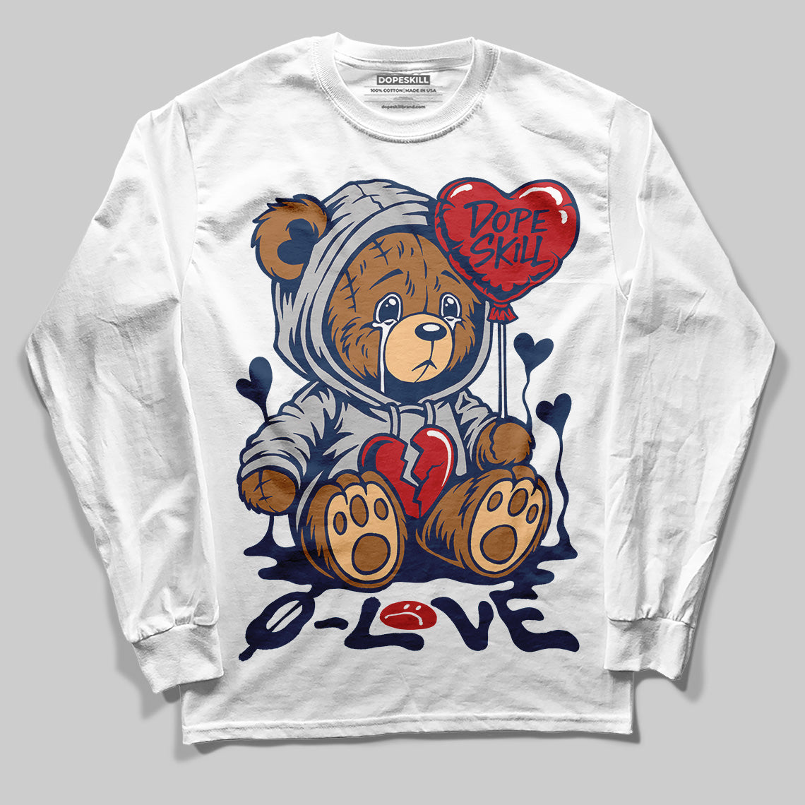 Jordan 4 SB “Summit White/Navy” DopeSkill Long Sleeve T-Shirt Broken Bear Graphic Streetwear - White