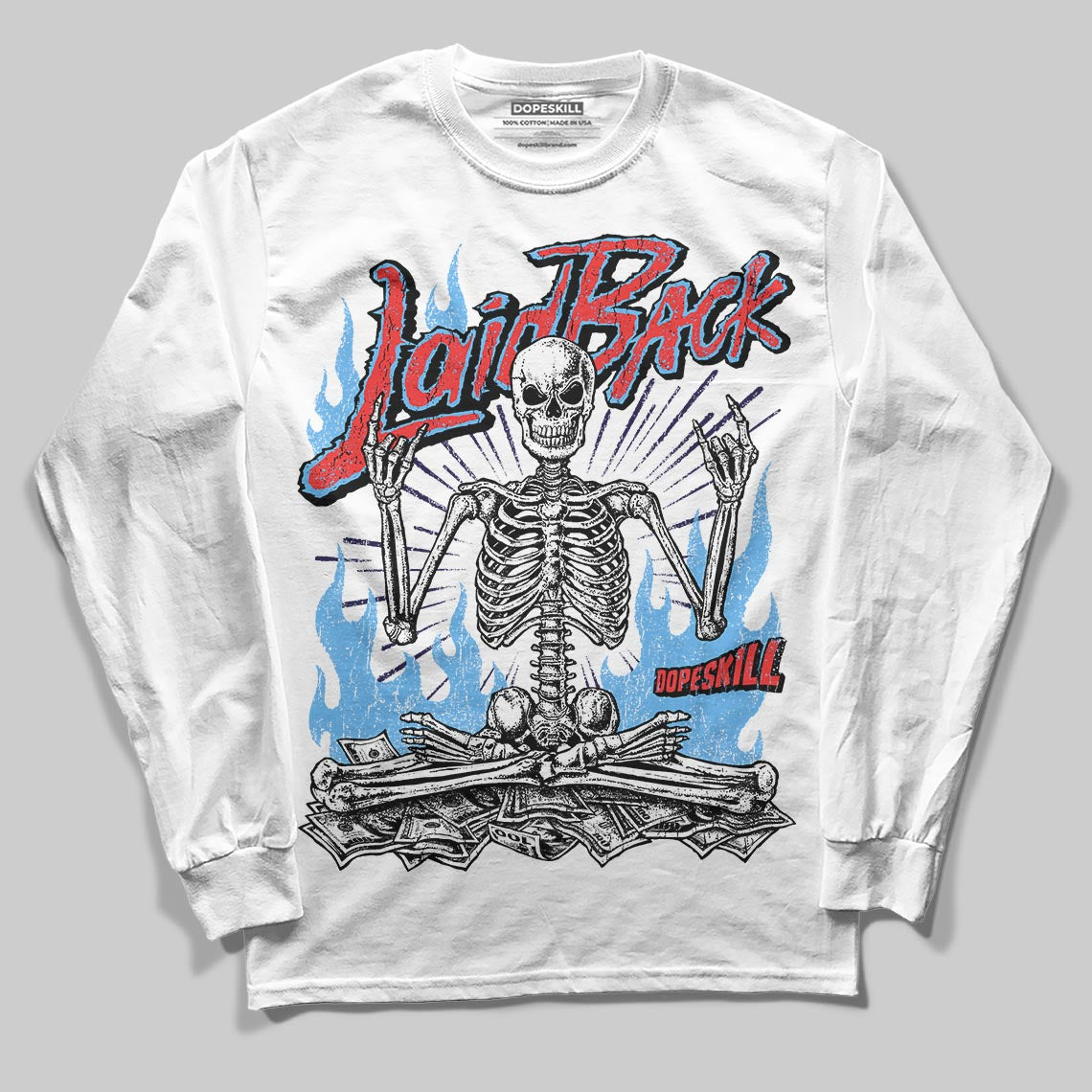 University Blue Sneakers DopeSkill Long Sleeve T-Shirt Laid Back Graphic Streetwear - White