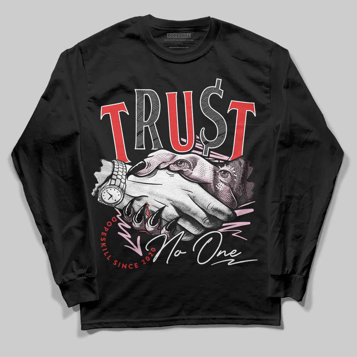 Awake NY x Air Jordan 5 Arctic Pink DopeSkill Long Sleeve T-Shirt Trust No One Graphic Streetwear - black