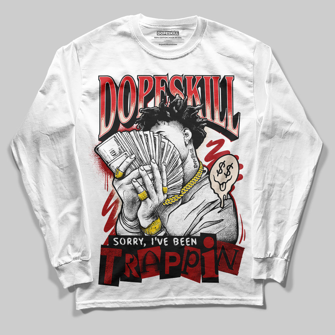 Adidas Samba OG ‘Talchum Pack ‑ Scarlet’ DopeSkill Long Sleeve T-Shirt Sorry I've Been Trappin Graphic Streetwear - White