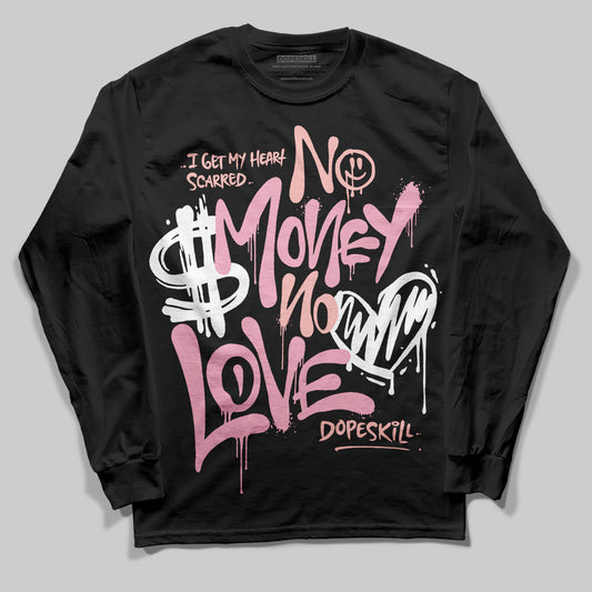 AMIRI White & Pink Stars Court Sneakers DopeSkill Long Sleeve T-Shirt No Money No Love Typo Graphic Streetwear - Black