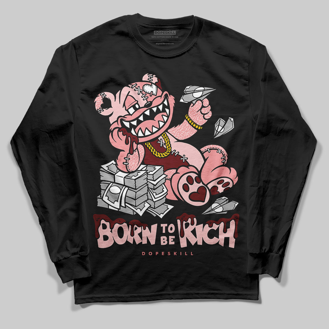 Jordan 3 Retro Valentine's Day Treat Yourself (2025) DopeSkill Long Sleeve T-Shirt Born To Be Rich Graphic Streetwear - Black