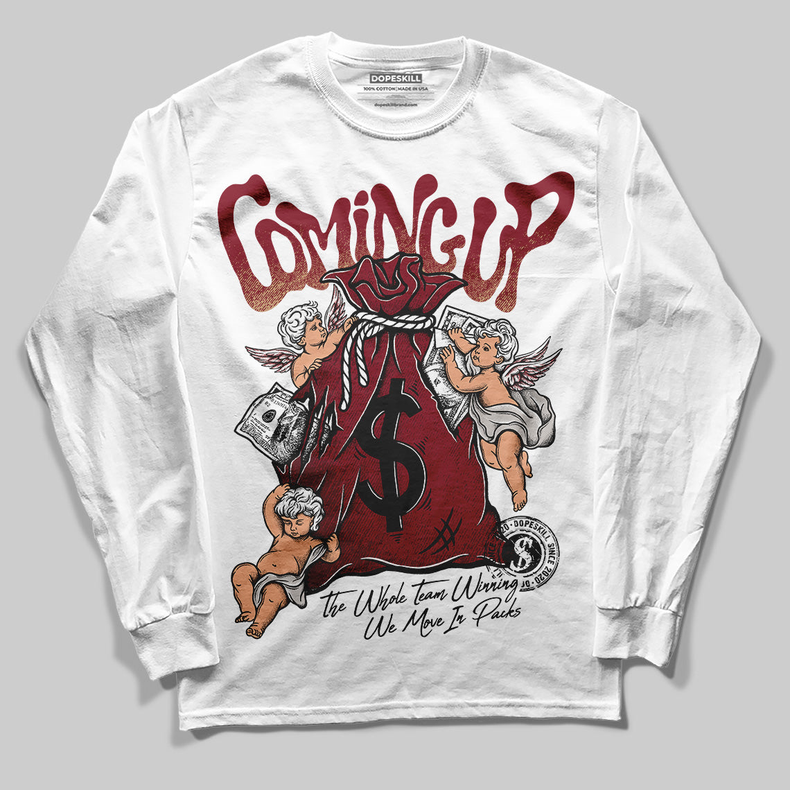 Adidas SAMBA OG ‘Collegiate Burgundy’ DopeSkill Long Sleeve T-Shirt Money Bag Coming Up Graphic Streetwear - White