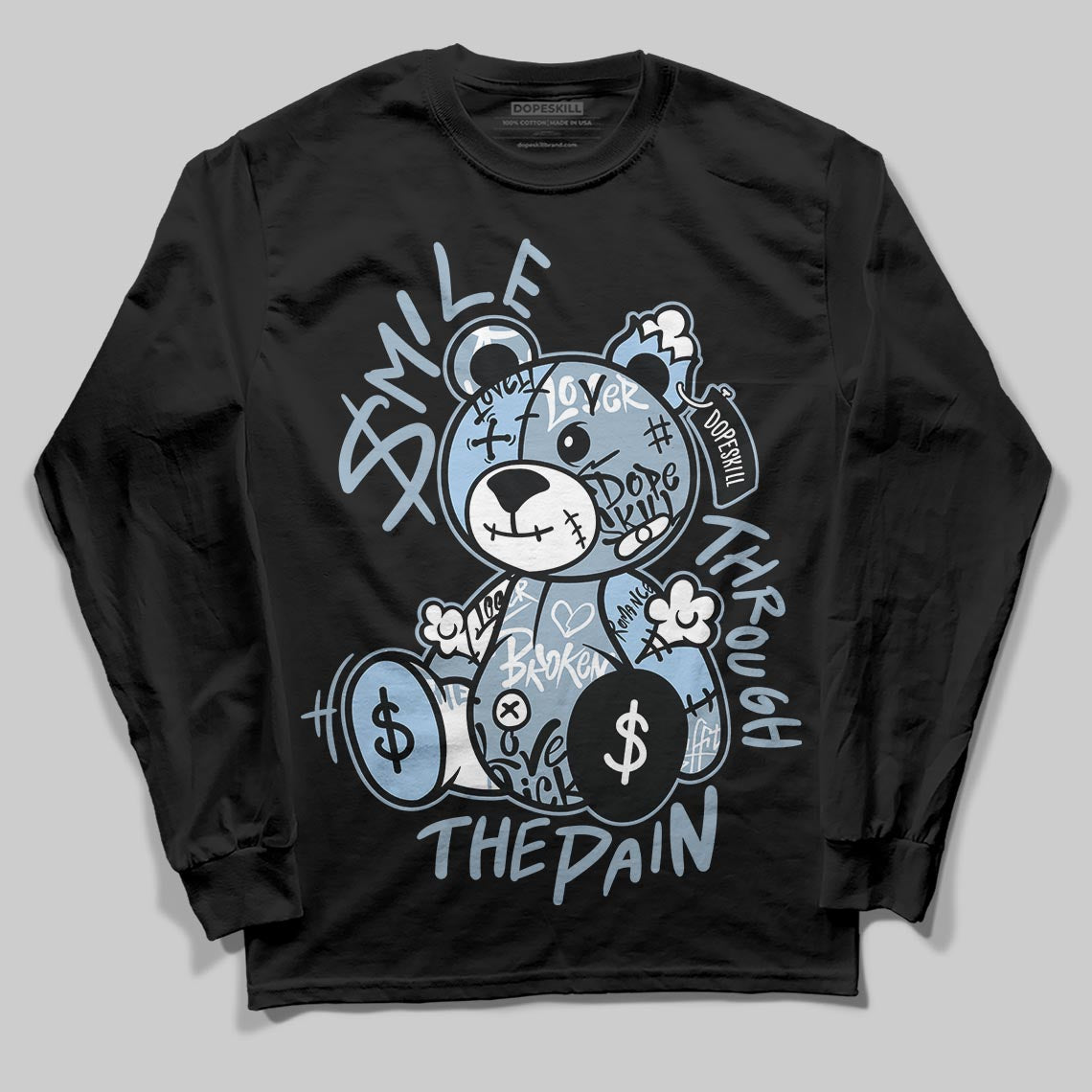 Jordan 40 “Blue Suede” DopeSkill Long Sleeve T-Shirt Smile Through The Pain Graphic Streetwear - Black