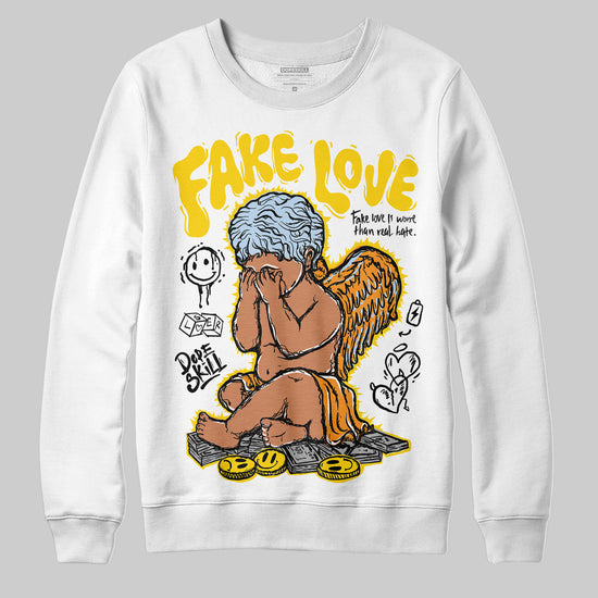 Jordan 6 “Yellow Ochre” DopeSkill Sweatshirt False Love Graphic Streetwear - White