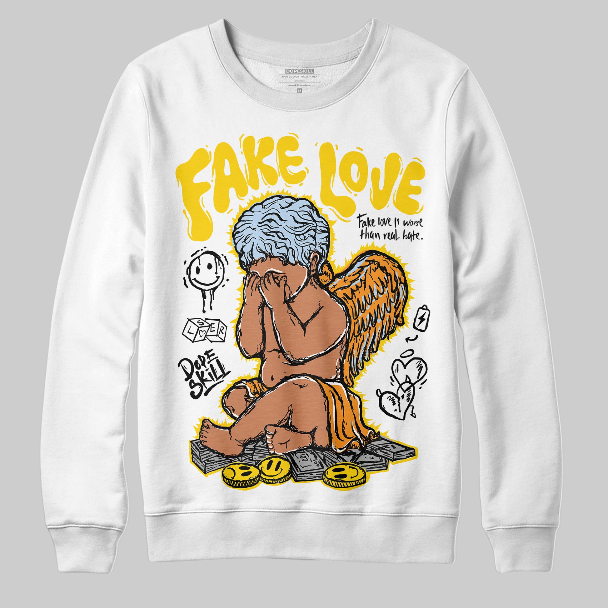 Jordan 6 “Yellow Ochre” DopeSkill Sweatshirt New Fake Love Graphic Streetwear - White