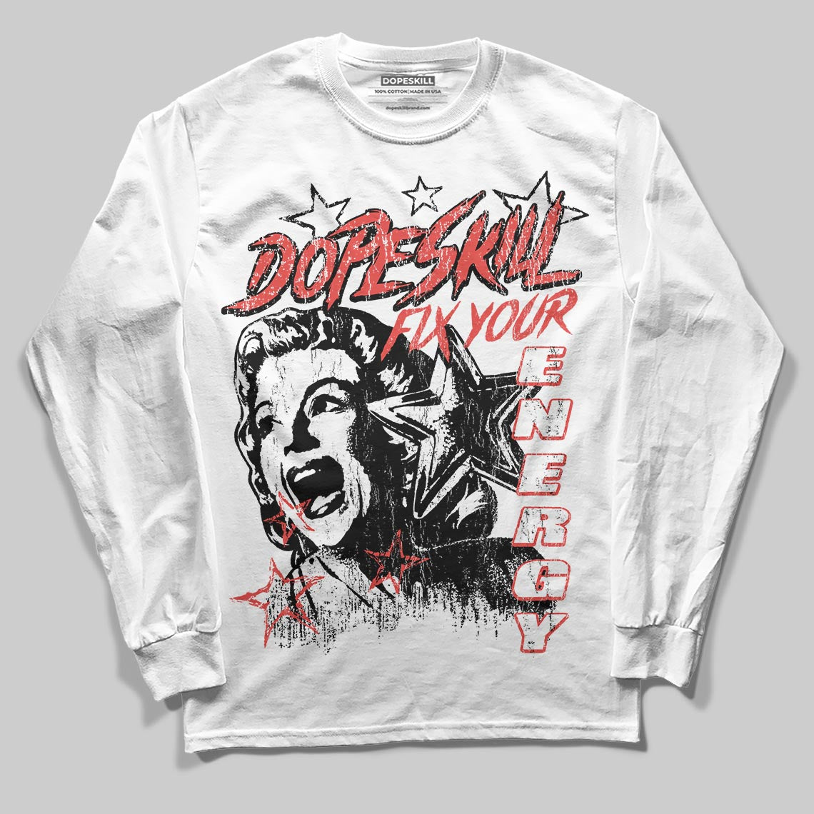 Red Sneakers DopeSkill Long Sleeve T-Shirt Fix Your Energy Graphic Streetwear - White 