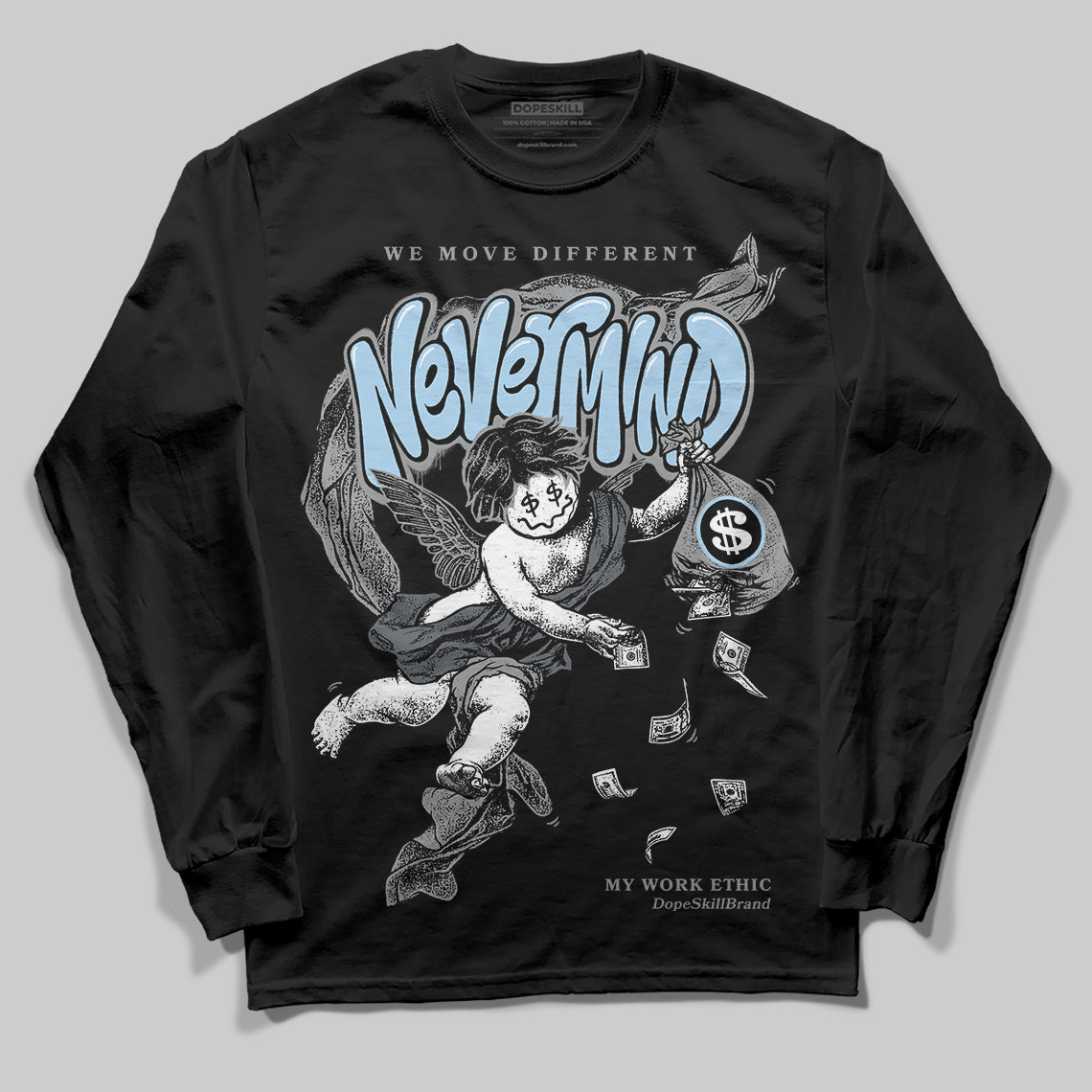 Jordan 5 Retro Wolf Grey (2026) DopeSkill Long Sleeve T-Shirt Nevermind Graphic Streetwear - Black